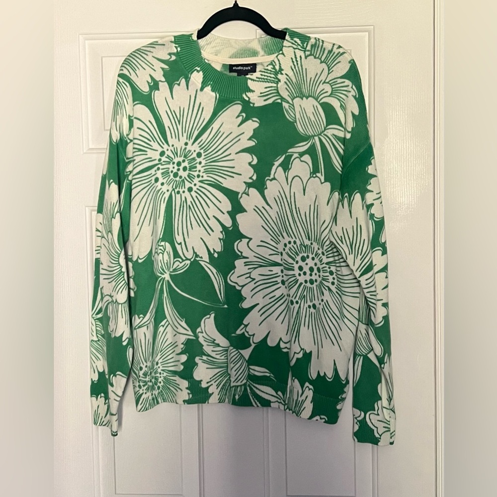 🆕 Studio Park Green and White Sweater